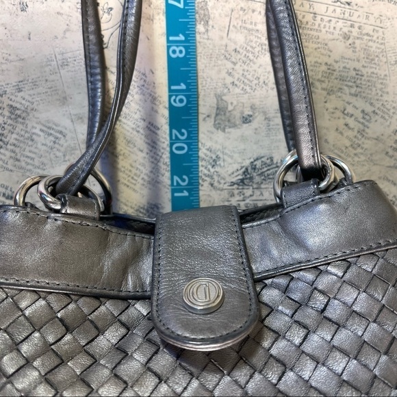 Vintage GANSON Small Grey Silver  Woven Leather Crossbody/shoulder  bag - Picture 12 of 12